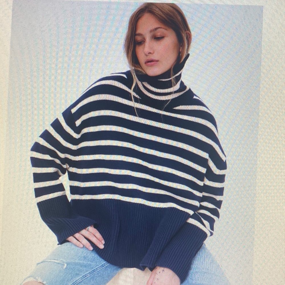 Gap 24/7 split gem turtleneck sweater navy stripe szXXL